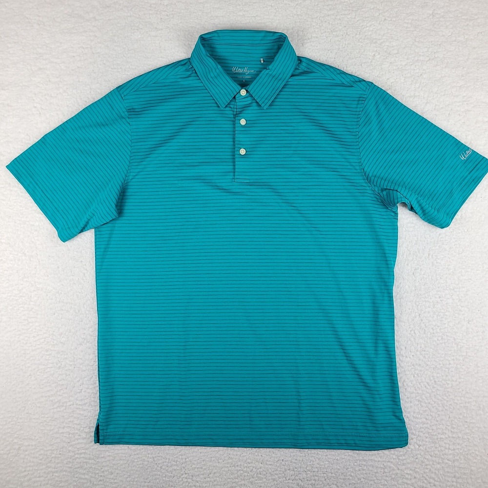 Walter Hagen Essentials Polo Shirt Mens Large Teal Blue Striped Performance